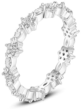 Ayoiow Vorsteckring Weißgold 585, Blume Diamant Verlobungsring 585 Weißgold, Damen Ring