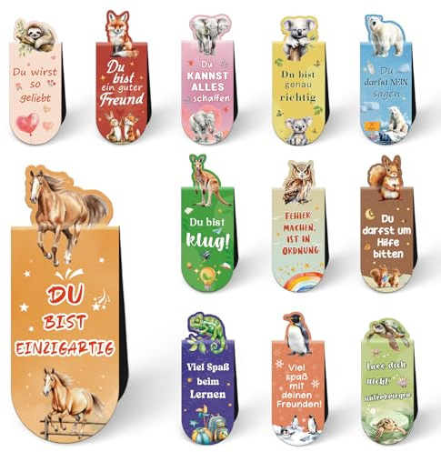 24 Stück Magnetische Lesezeichen Kinder, Schulanfang Geschenk Einschulung Mädchen Junge, Ideen Schultütenfüllung, Mitgebsel Kindergeburtstag 3 4 5 6 7 8 9 10 11 12 Jahre, Give Aways Kindergeburtstag