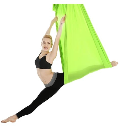 NDSJAIE Columpio Yoga Aereo Hamaca aérea for Yoga, Conjunto de Fitness, Pilates, Tela Seda, Columpio for, 5, Yardas(Green2)