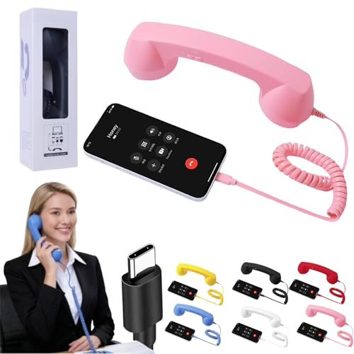 Cornetta telefonica retrò, tipo C, stile cornetta telefonica fissa, ricevitore for videoconferenze, chiamate e riunioni su cellulari e dispositivi mobili(Pink)