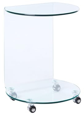 Beliani Mesa Auxiliar Minimalista de Vidrio Templado 57 x 45 cm con Ruedas Transparente Minto