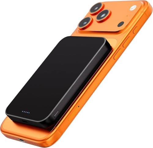 kstime Magnetische Power Bank, 10.000 mAh, 14 mm, ultradünnes Titan-Design, PD20W, kabelloses tragbares Ladegerät mit USB-C-Eingang und Ausgang, kompatibel mit iPhone 17/16/15/14/13/12 Serie (Schwarz)