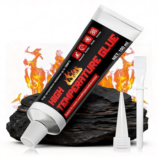 NoxGule 100ml Kleber Hitzebeständig, Hochtemperaturkleber, Feuerfestes Silikon, Ofenschnurkleber, Luftdicht,Geeignet für Backofen, Kamin und Herdplatte, Schwarz(Verbesserte Version)