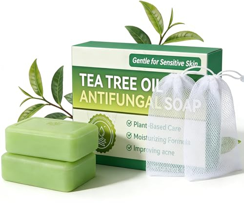 Tea Tree Oil Natural Soap Bar, 2-Pack Tea Tree Soap For Back Acne, Face & Body Soap For Gentle Cleansing, Exfoliating, Oil Balancing & Fresh Skin - Jock Itch & Folliculitis Care