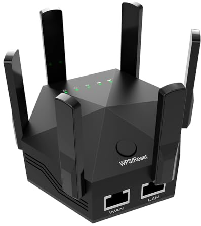 Répéteur de Signal WiFi, Haut débit Double Bande 1200 Mbps Amplificateur Extender Booster WiFi 6 Antennes réglables pour Une Utilisation intérieure et Domestique Noir