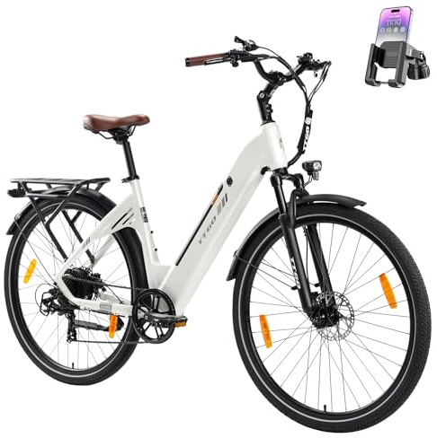 ttgo E Bike 28 Zoll Elektrofahrrad mit 250W Motor, 36V 20Ah Akku, 80–120 km Reichweite, Hydraulische Scheibenbremsen, Drehmomentsensor, 7-Gang, C3 PRO (Weiß)