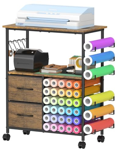 KANEODOT Storage Cart Compatible with Cricut, Roll Holders with 2 Drawers, Rolling Craft Cabinet Table for Accessories Holder,Tool Hook for Craft Room Home