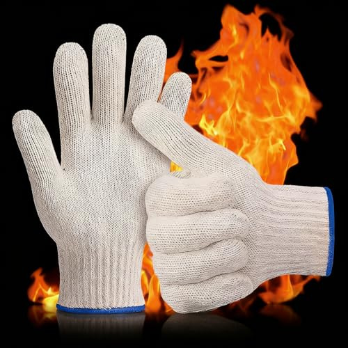 1 Pair Heat Resistant Gloves Oven, Cut-Resistant Grill Gloves, Cooking Gloves for BBQ, Grilling, Baking, Cutting, Welding, Smoker Fireplace Hot Food Handling（White)