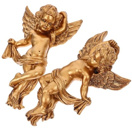 KJHBV Figuras Acabado Fino de Ángeles de Resina Dorada Resistentes al Desgaste y Estilo Atractivo para Decoración de Pared para Dormitorio y Hogar
