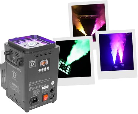 BoomTone DJ Jet Smoke 1200 – Machine à fumée verticale 1200W avec LED RGBA – Jet 5,5 m, réservoir 1,2 L, préchauffage 4 min – Contrôle télécommande ou DMX 8 canaux – Idéale en intérieur (IP20)
