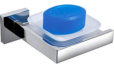 TURS Soap Dish Dispenser Bathroom Glass Soap Holder Stainless Steel Modern Style Wall Mount, Polished Finish, K7006P