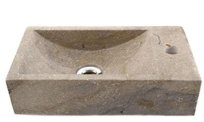 wohnfreuden Marmor Waschbecken 'Kecil' 40x22x10cm grau mit Armaturloch Naturstein Waschschale