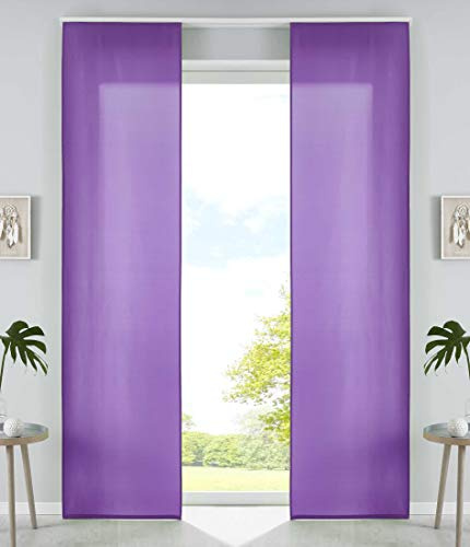 2er Set Schiebegardinen Flächenvorhänge Mikrofaser Vorhang Gardine Schiebe HxB 245x60 cm Lila Matt Paneelwagen Beschwerungsstangen, 85600N2