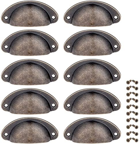 Yetaha Drawer Handles,Cabinet Cup Pull Handle, Antique Bronze, 10PCS | 82x35mm Cupboard Door Handles, Retro Shell Cup Handles,Vintage Antique Cupboard Pulls Furniture Knob for Home Office Kitchen