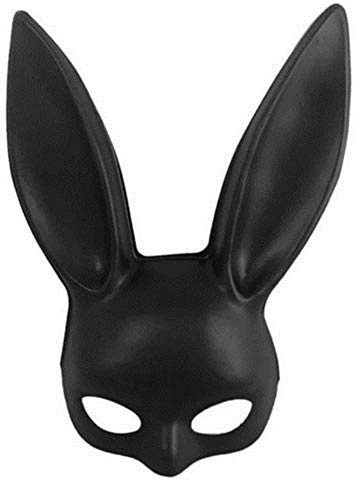 Miaouyo Masque Horror Sexy Bunny Masque Rabbit Noir Demi-masque avec oreilles longues pour carnaval Fête Cosplay Costume Halloween Mascarade Club - - Taille unique