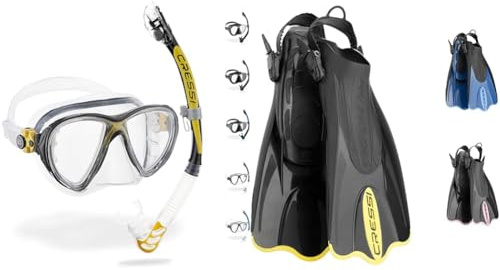 Cressi Big Eyes Evo Alpha Ultra Dry Schnorchelset Schnorcheln Set & Palau Saf Fins - Einstellbare Kurze Flossen zum Schwimmen und Schnorcheln, Unisex Erwachsene
