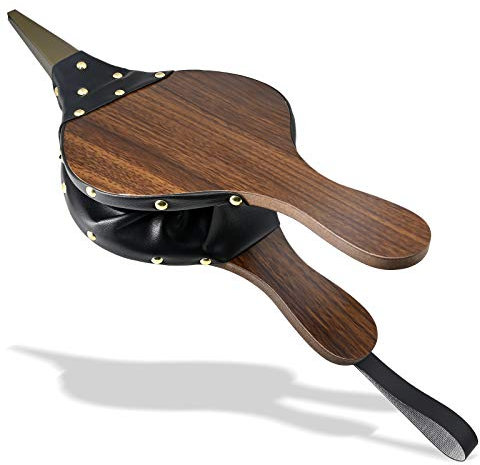 Wood Bellows - 39x17cm Fireplace Bellows Fireside Blower Lighter with Metal Nozzle & Hand Bellows for Wood Stove, BBQ, Camping, Brown