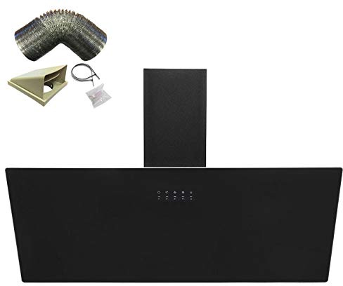 SIA AH90BL 90cm Black Angled Glass Chimney Kitchen Cooker Hood Fan & 3m Ducting