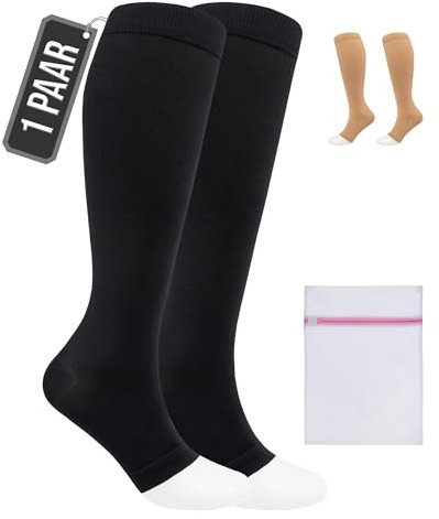 360 Relief Calze Compressione Punta Aperta per Donna e Uomo - Classe 1 Gambaletti Compressione Graduata per Circolazione, Viaggi Aereo, Vene Varicose - Calze Antitrombo 15-20mmHg con Borsa Lavanderia