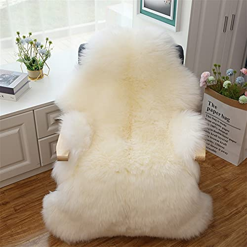 Altlue Real Genuine Sheepskin Rug Natural Fur Rug Sheep Skin Rugs Full Sheepskin Rugs Authentic Sheep Skin Throw Lambskin Seat Covers for Chairs Wool Seat Pad Cushion White (2.3X3.28 ft)