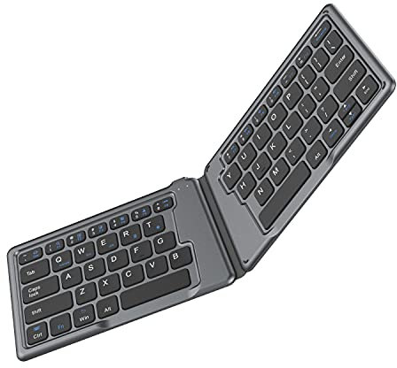 MoKo Teclado Inalámbrico Bluetooth Plegable, Teclado Recargable Ultradelgado Portátil Universal Tableta Móvil Compatible con iOS Android Windows para Tab A7, Fire HD 10, iPad, iPhone - Gris Plata
