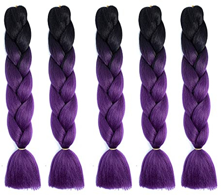 Melisay 5pcs Jumbo Braids Meche Tresse Africaine 24pouces Kanekalon Extension Tresse Hair Braid Pour Box Braids Crochet Twist-Noir à violet