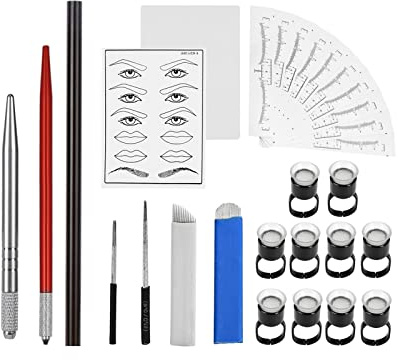 ATOMUS Microblading Kit Augenbrauen Microblading Manueller Tattoo-Stift und Microblading-Nadeln RS RL 14 Pin 18U Augenbrauen-Lineal-Blätter Aufkleber Lippenübungshaut für Tattoo Permanent Make-up
