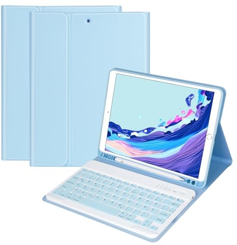 Tastatur Hülle für IPad 9/8/7th Gen 2019-2021 Air 3 Gen 2019/Pro 10.5 2017 | Magnetisch Bluetooth Abnehmbare QWERTZ Deutscher Tastatur mit Schützhülle mit Stifthalter für iPad 10.2 Zoll (Blau)