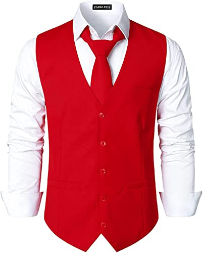 PARKLEES Men's Hipster Urban Design Business Formal Waistcoat Slim Fit Suit Tuxedo Dress Vest