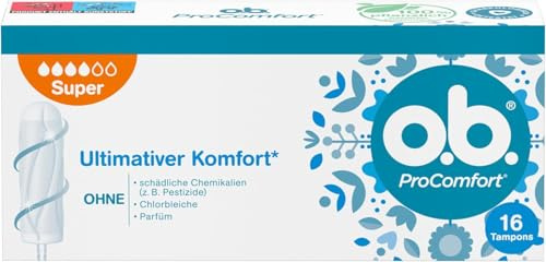 o.b. ProComfort Super, Tampons für starke Tage mit Dynamic Fit Technologie & SilkTouch Oberfläche, für ultimativen Komfort* & zuverlässigen Schutz 6 x 16 Stück