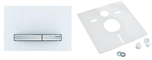 Geberit Betätigungsplatte Sigma 50 (für 2-Mengen Spülungen, Betätigung von vorne, Farbe weiß Alpin, für UP Spülkästen) 115788112 & Sanit 16.002.00.0000 Schallschutzset für Wand-WC und Bidet, weiß