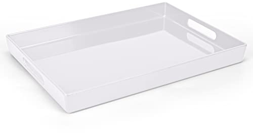XMNFLY Serviertablett mit Griffen, 25.4x38.1 cm, weißes Melamin-Tablett, modernes Tablett, zum Servieren von Wein, Kaffee, Frühstück, Küchenarbeitsplatte, Schminktisch, dekoratives Tablett
