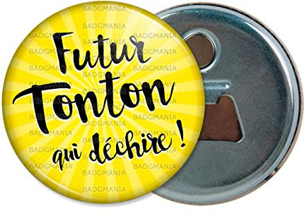 Badgmania Décapsuleur Aimanté Magnet Futur Tonton Qui Déchire - Fond Jaune Ouvre Bouteille Refrigerateur Idée Cadeau