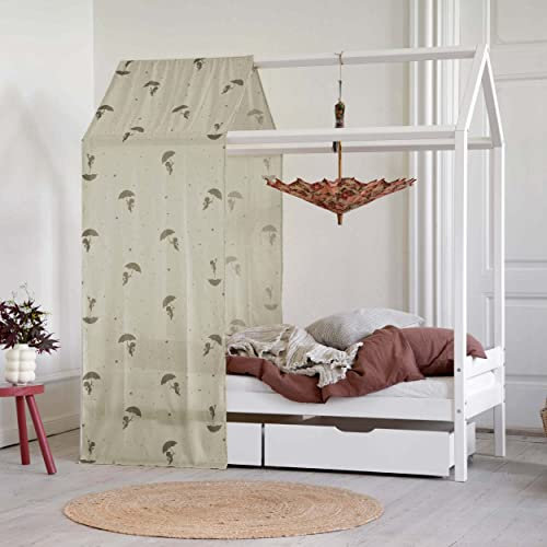 Hoppekids ECO Comfort Hausbett | 70x160 | Weiß mit grüner Vorhang und Zwei schubladen | FSC®-zertifiziertes massives Kiefernholz aus der EU | Entworfen in Dänemark