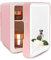 VNIMTI Mini Fridge 4L/6 Cans, Portable Skincare Fridge with Mirror, Small Fridge for Bedrooms, Cooler & Warmer Refrigerator for Car, Drinks, Beauty, Table Top, Office, Travel (4L- Pink)