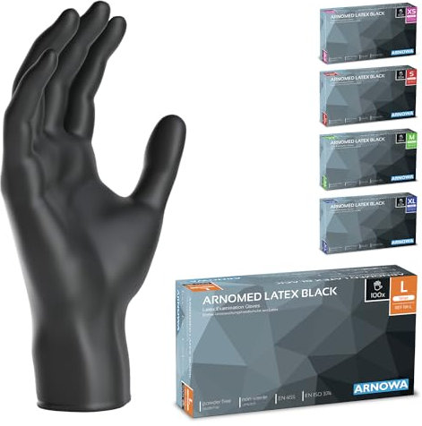 ARNOMED 100x Guanti lattice monouso L Nero, Guanti monouso senza polvere, Guanti usa e getta resistente, Per meccanico, pulizia casa, alimenti e tattoo XS, S, M, L, XL
