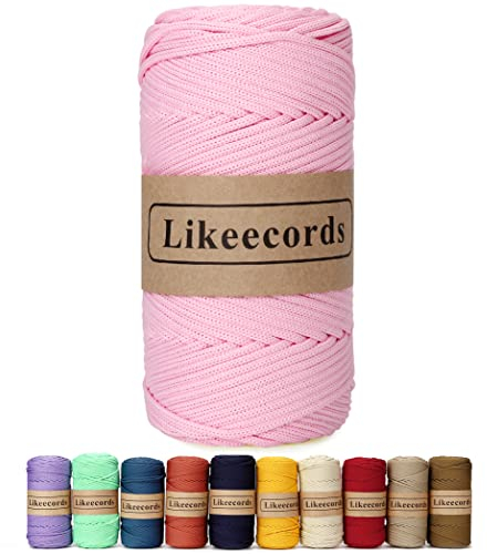 Likeecords makramégarn 4 mm 130 meter polyesterrep, 100 % polypropylensnöre, makramérep, 4 mm, virkväska, snöre, makramé, rep, virkgarn, present för stickade varor (rosa)