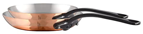 Mauviel 1830 M'Heritage M200CI 2mm Polished Copper & Stainless Steel 2-Piece Frying Pan Set With Cast Iron Handles, Made In France