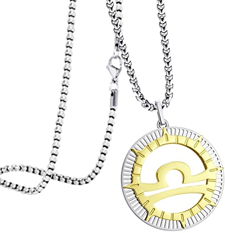 555Jewelry Stainless Steel Libra Necklace for Wife, Horoscope Constellation Necklaces for Women ‎& Ladies, Zodiac Sign Pendant for Men, Astrology Necklace for Her, 24 Inch, Silver/Gold