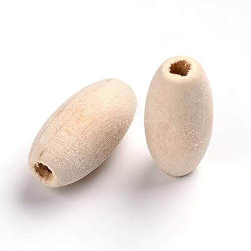 Perlin Holzperlen 20 mm Natur Oval 50 Stück zum Auffädeln DIY Schmuck | Unbehandelte Bastelperlen mit 3 mm Loch für Makramee Deko Ketten Armbänder Anhänger und kreative Handarbeit