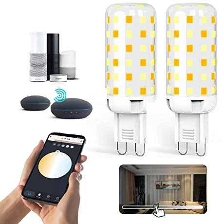 BVCL G9 Smart Bulbs, Smart WiFi Dimmable G9 LED Bulb Lamp, 4W 400LM 220V, App or Voice Control, Funktioniert mit Alexa, Google Home, Kein Hub erforderlich (40W Halogen Äquivalent) (Size : 2pcs)