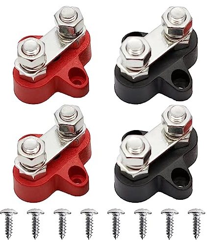 ZeroNine M8 5/16 Anschlussbolzen,4 Stück Dual Terminal Stud,Mit Schrauben,M8 Anschlussbolzen für 12-48V DC Sammelschiene Busbar für LKW,Auto, Marine,Camper Boot