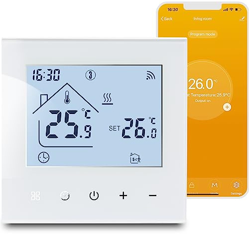 Thermostat Fussbodenheizung Smart für Wasser Heizung, WiFi Raumthermostat Fußbodenheizung Digital Programmierbar Kompatibel mit Tuya Alexa und Google Assistant,Touchscreen Digital Weiß 3A