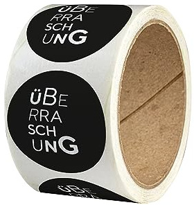 Aufkleber Überraschung – Rolle: 50 Stück – Naturpapier, rund – Ø 4 cm – Geschenkaufkleber für Geburtstag, Weihnachten – als Sticker oder Etikett auf Gutschein, Seidenpapier