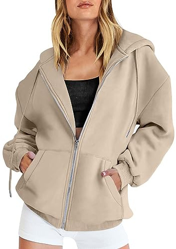 VEMOW Sudadera con Capucha de Cremallera Completa para Mujer Sudadera Deportiva de Corte Regular Sweatshirt de Manga Larga Blusa Oversize Chaqueta Jacket Fitness con Bolsillos Talla Grande