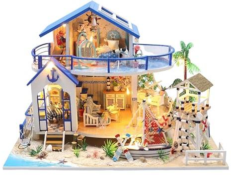 Crafts&Co® Miniatur Strandhaus | DIY Papiermodell | Detailliertes Bastelprojekt für Anfänger | 398 Teile | Bastelspaß für Jung und Alt | Mehrfarbig