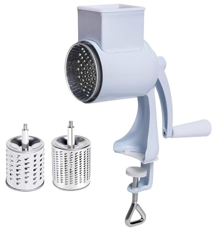 Dualoai Molino de Maíz con Abrazadera de Mesa, Trituradora de Queso Rotativa Que Ahorra Esfuerzo, de Nueces, Molino de Grano Manual para Secos, Blanco 2 Hojas