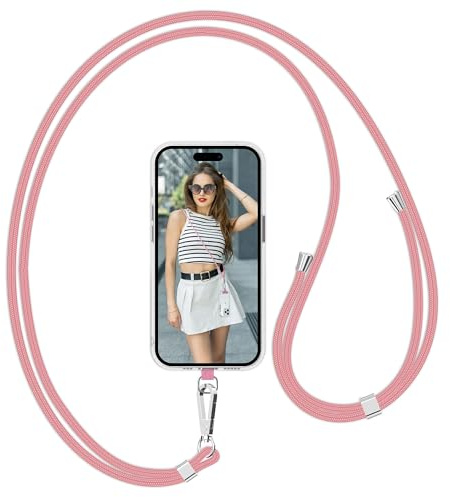 Flyzoo Handykette Universal, Handy Kordel aus Nylon, Einstellbar Crossbody Handyschnur & Handy Band zum Umhängen, Kompatibel mit Jedem Smartphones für Meisten Handyhüllen - Ohne Hülle (Rosa)