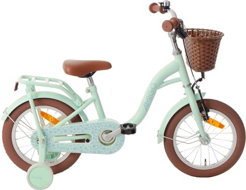 AMIGO Fairy - Kinderfahrrad Mädchen - 14 Zoll - Mit Stützräder, Rucktrittbremse und V-Brake - ab 3-5 Jahr - Mintgrün