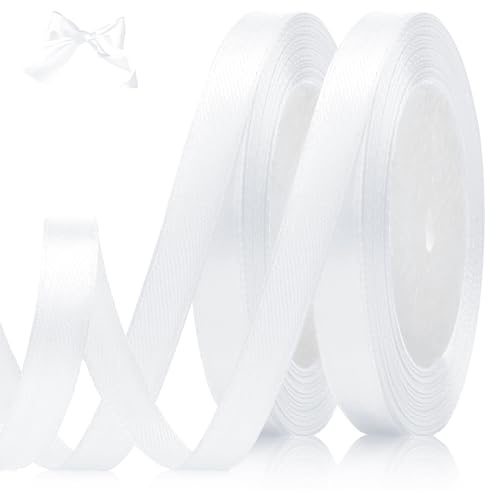 luckaide Weiss Satinband 10mm x 44 Meters Schleifenband Weiß Geschenkband Dekoband Stoffband für Geschenk, Basteln, Nähprojekte, Haarschleifen, Brautstrauß, Hochzeits Dekoration